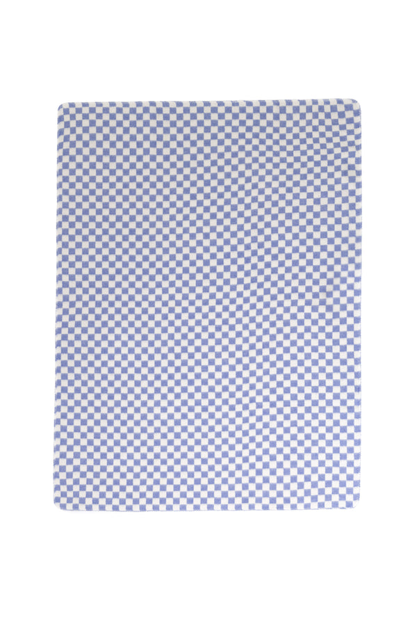 Checkered dark blue and white blanket flat layout on white background