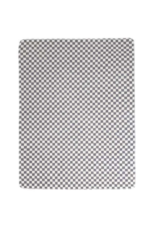 Grey and white checkered blanket flat layout on white background