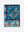 Reverse side of mother and child brown blanket. Blue and orange stripes on the background, on top are repeated geometric white mother and child symbols in a shape of a cross